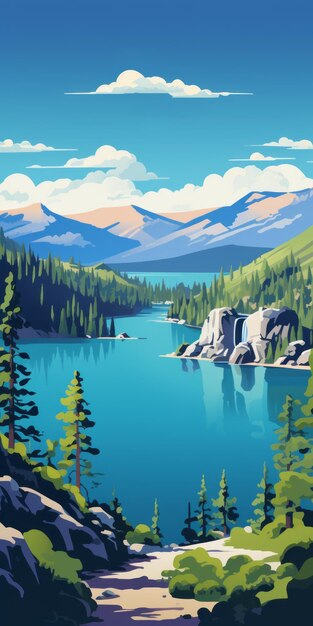 Photo sarpak e total 50 poster illustration for lake and mountains