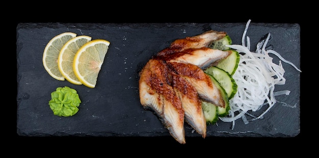 Sashimi eel On dark background