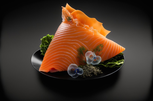 Sashimi of salmon against a dark background