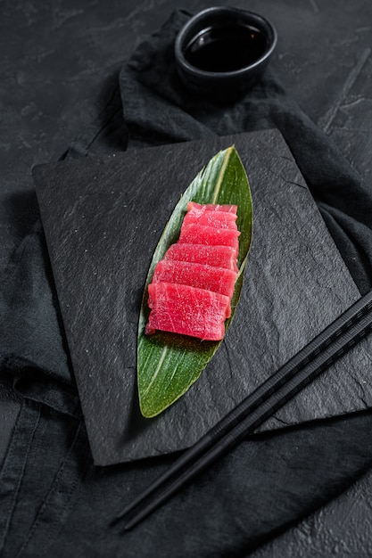 Sashimi tuna on a stone Board. Top view