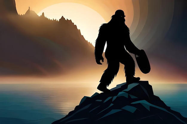 Sasquatch-silhouet dat zich op klippenrichel bevindt