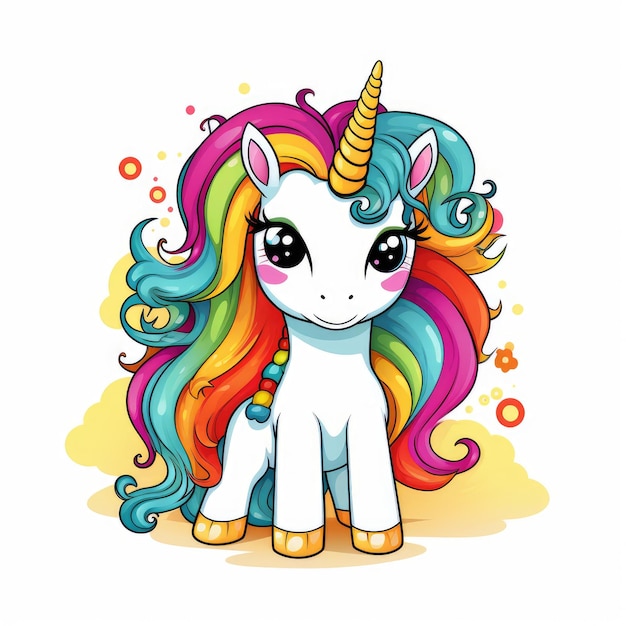 Sassy Kawaii Unicorn Vibrant Rainbow Adventure in Bold Black Outline カートゥーン・ベクトル・デザインで 活気のあるレインボー・アドベンチャーを描いています