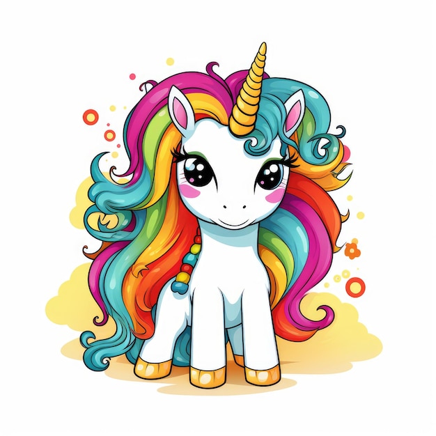 Sassy Kawaii Unicorn Vibrant Rainbow Adventure в смелом черном контурном мультфильме Векторный дизайн