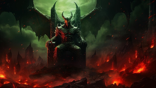 satan in hell sits on the throne