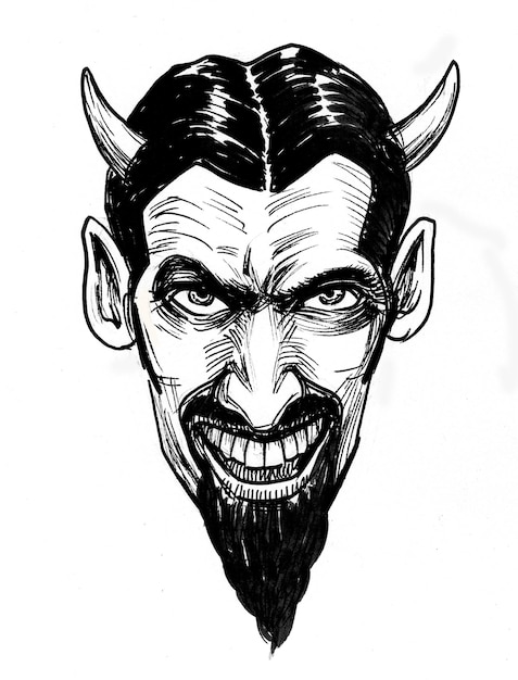 satan's face. ink black and white drawing