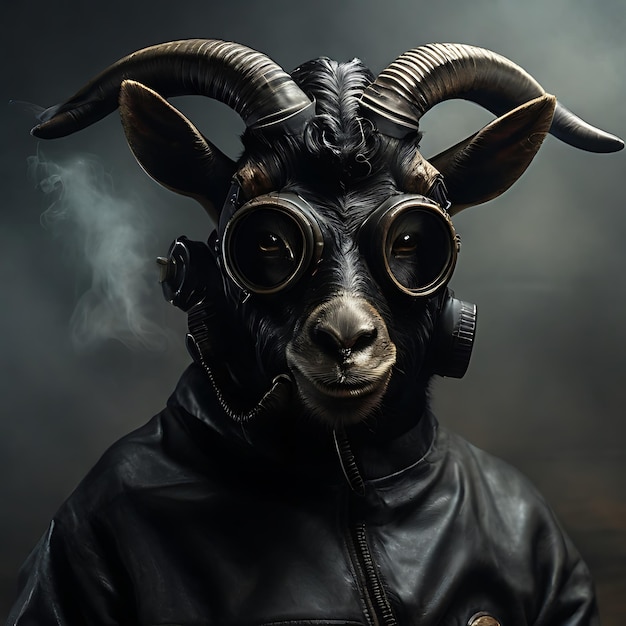 Satanic black goat using a gas mask generated by AI