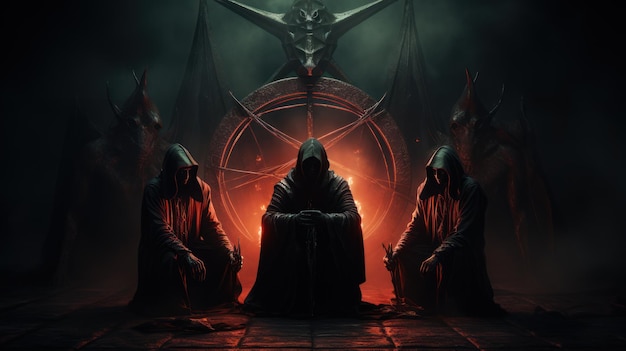 satanische cultus voert ritueel uit voor pentagram
