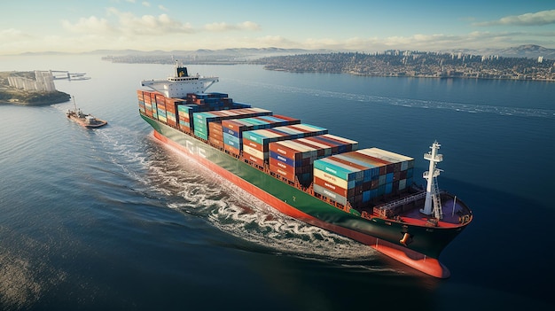 Satellietbeeld Fotorealistisch containerschip in de oceaan