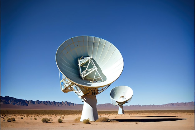 Foto satellietschotels in woestijn heldere blauwe hemel