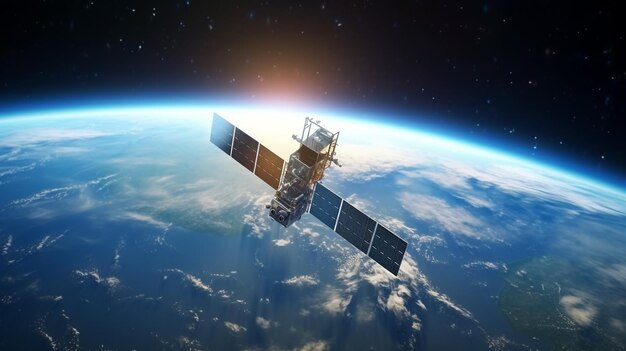 Photo satellite communication above earth