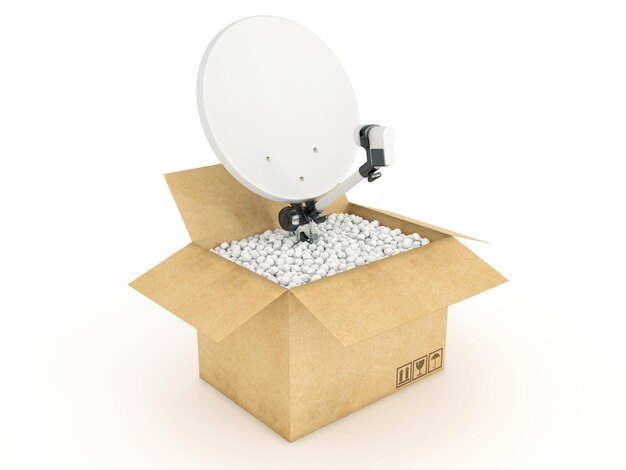 Satellite dish in cardboard box