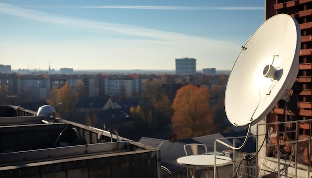 Foto antenna satellitare e antenna tv sul balcone dell'appartamento