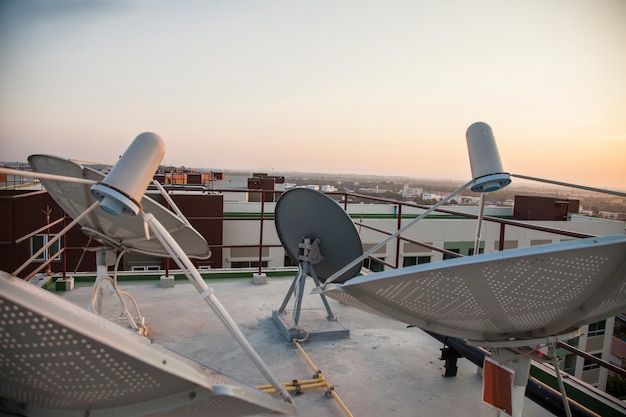 Satellite dishes.