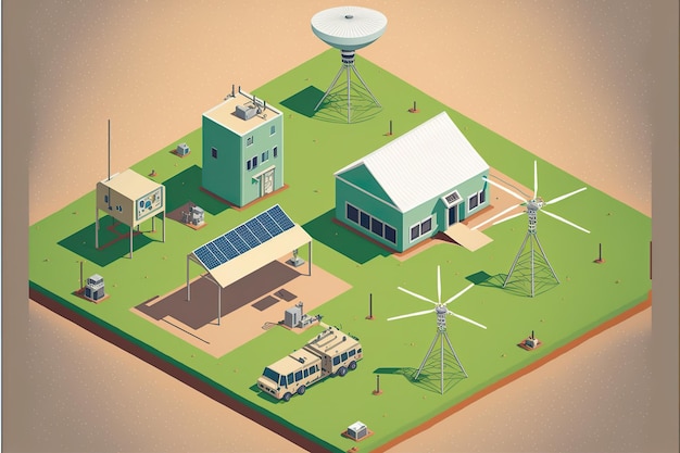 Satellite and ground computing flat illustration