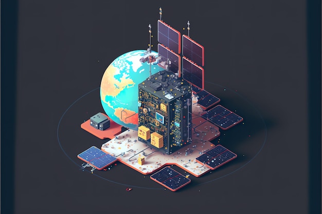 Satellite and ground computing flat illustration