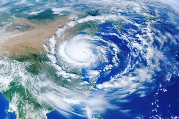 Фото Спутниковое изображение огромного масштаба и спиральной структуры урагана