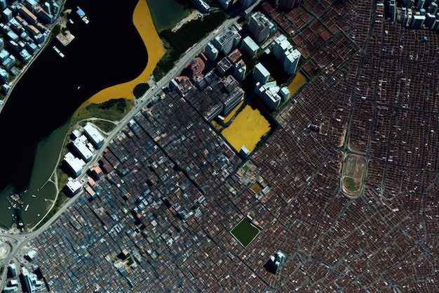 A satellite image of a city