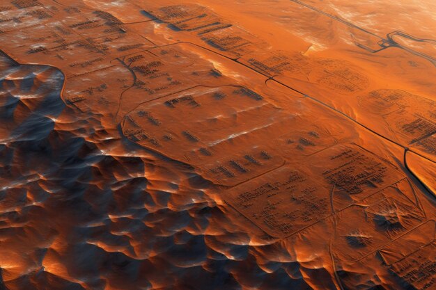 Photo satellite image of a massive solar farm in a desert region created with generative ai