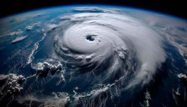 A satellite image of a tropical cyclone above earth