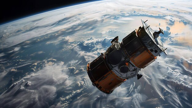 Photo the satellite is a complex machine that orbits the earth and collects data