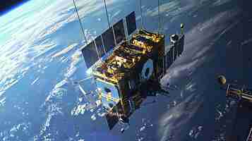 Photo the satellite is a complex machine that orbits the earth it is used to collect data and images of the earths surface