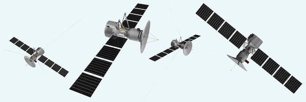 Satellite spaceship Internet communication telephone network set included with clipping path