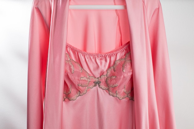 Photo satin babydoll nightwear and light orange satin robe