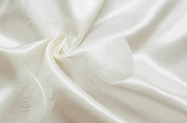 Satin fabric and white feathers