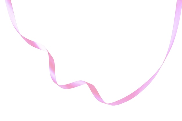 satin pink ribbon twisted on a table isolated on a white background