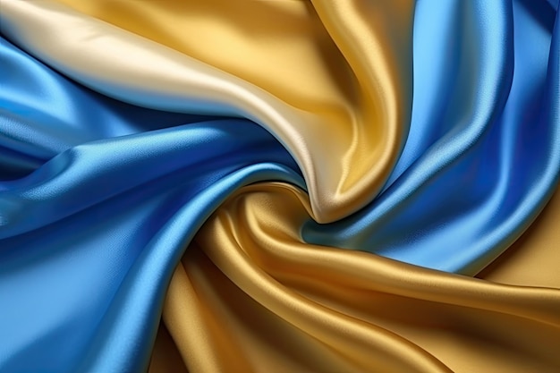 Satin texture blue and gold fabric background Generative AI