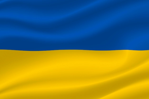 Satin Ukrainian flag floating in the wind.