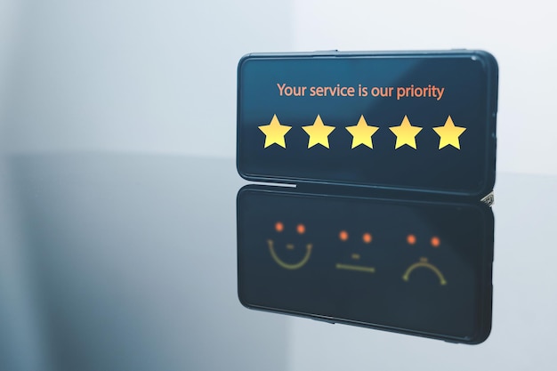 Satisfaction Survey Concept hands of business people customer service The best 5star business