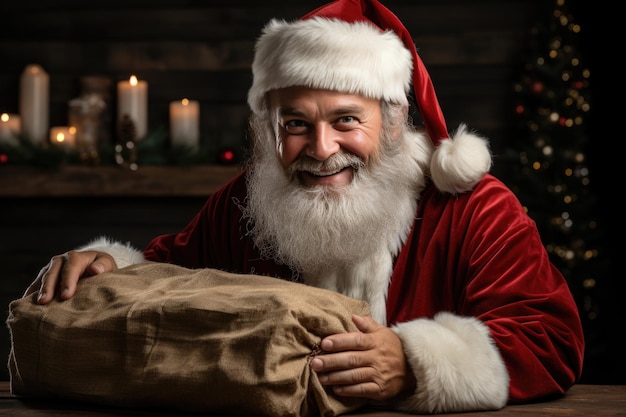 Satisfied Santa Claus with gifts