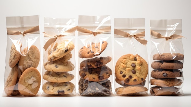 Photo satisfy your sweet tooth a tempting array of cookies in the packaging process with unwrapped treats in the foreground