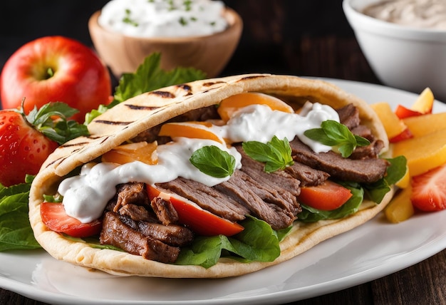 A satisfying gyro but replace the meat with slices of fruit and whipped cream