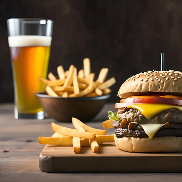 A satisfying snack of burger and fries