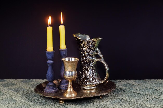 Saturday shabbat shalom shabbat shalom hebrew background with kiddush candles