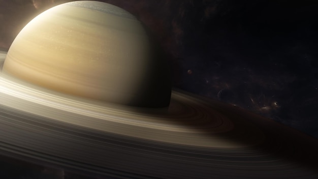 Saturn planet under the shadow in the space closeup