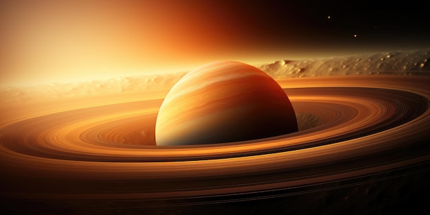 Saturn planet on sunrise background Generative AI