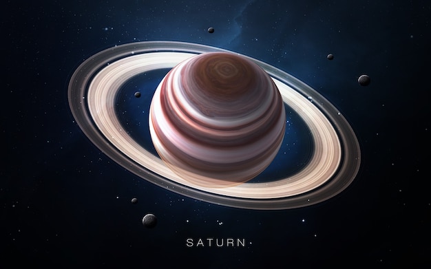 Saturn in the space, 3D illustration. .