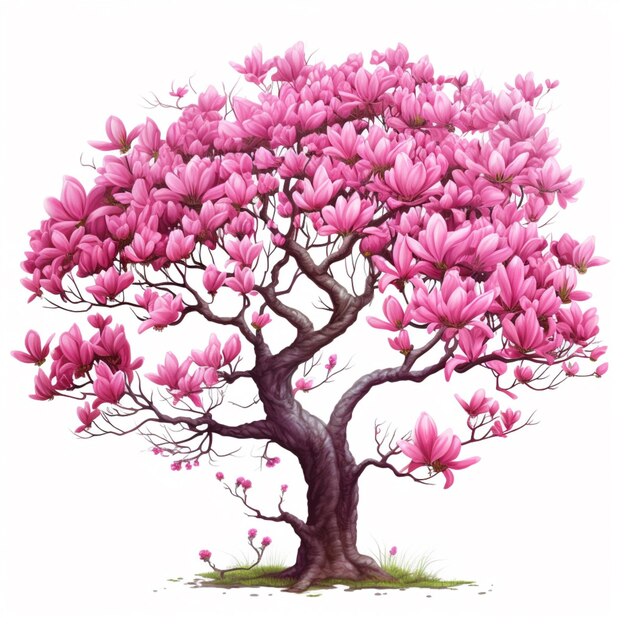 Saucer Magnolia 2d cartoon illustraton on white background