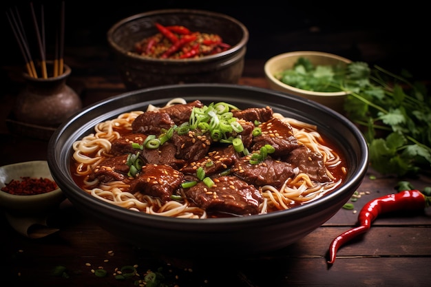 Photo saucy thai beef noodles thai food photography