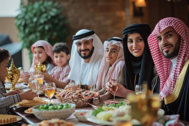 自宅に集まるサウジアラビアのアラブ人家族