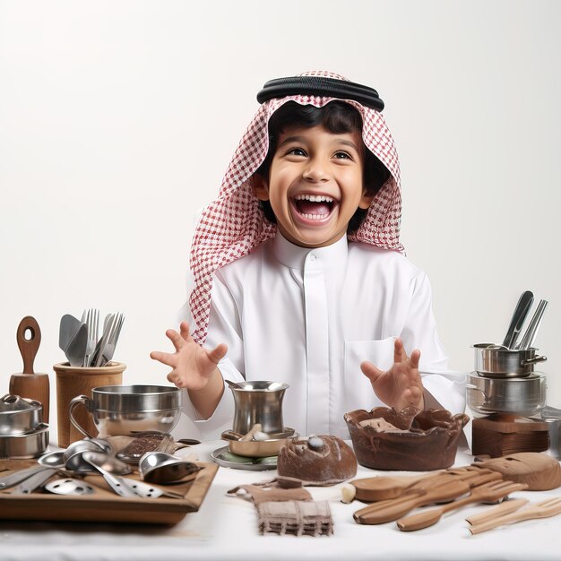 saudi arabia child cooks cheerful