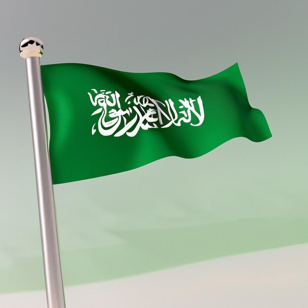 Saudi Arabia flag Green fluttering high On the flagpole