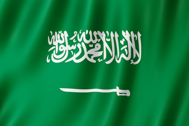 Флаг Саудовской Аравии развевается на ветру.