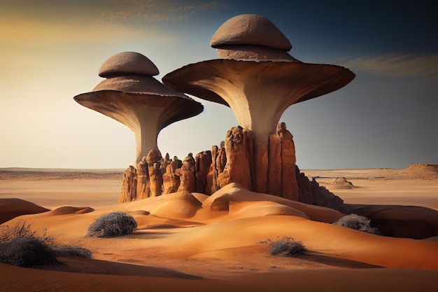 사우디아라비아 Jazan Province 버섯 바위 형성 Generative Ai