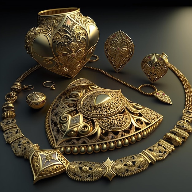 Saudi arabia traditional gold plated jewelry pictures AI Generated Art