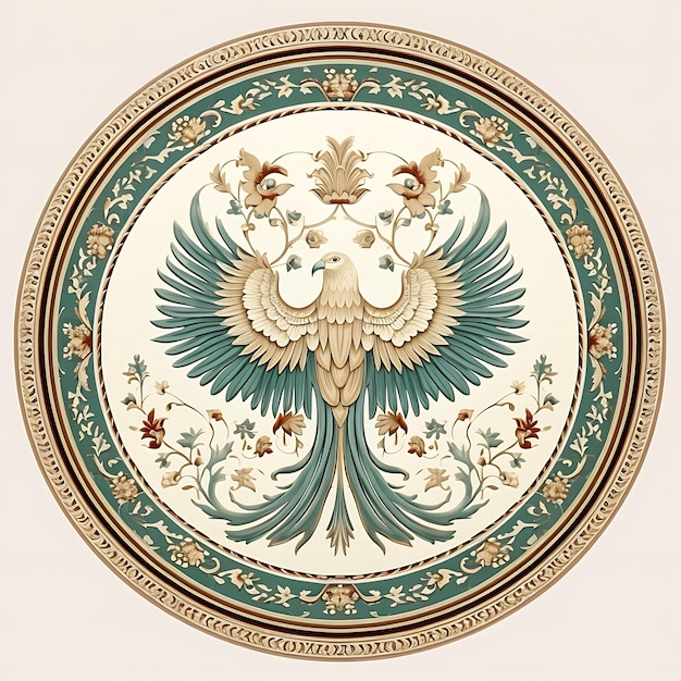 Фото Саудовская аравия сокол ковер птица мотив симметричный узор прямоугольные парчовые мотивы декоративная художественная рамка