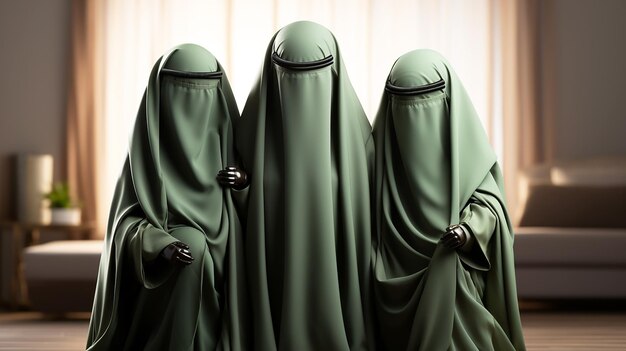 Photo saudi islamic women in green burqas